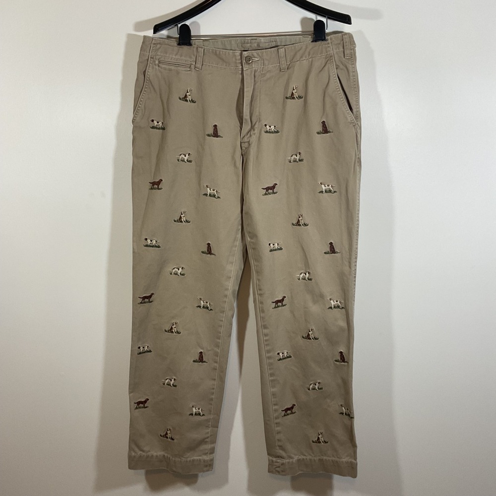 Polo Ralph Lauren Vtg Men 36x32 Khaki Embroidered Hunting Dog Chino Pants Preppy